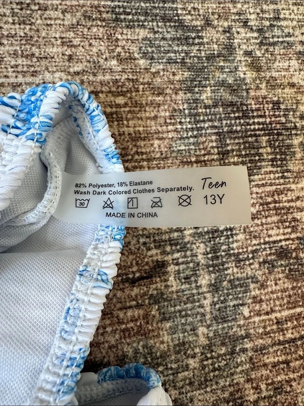 Blue & White Smocked High WaistTwo-Piece Bikini